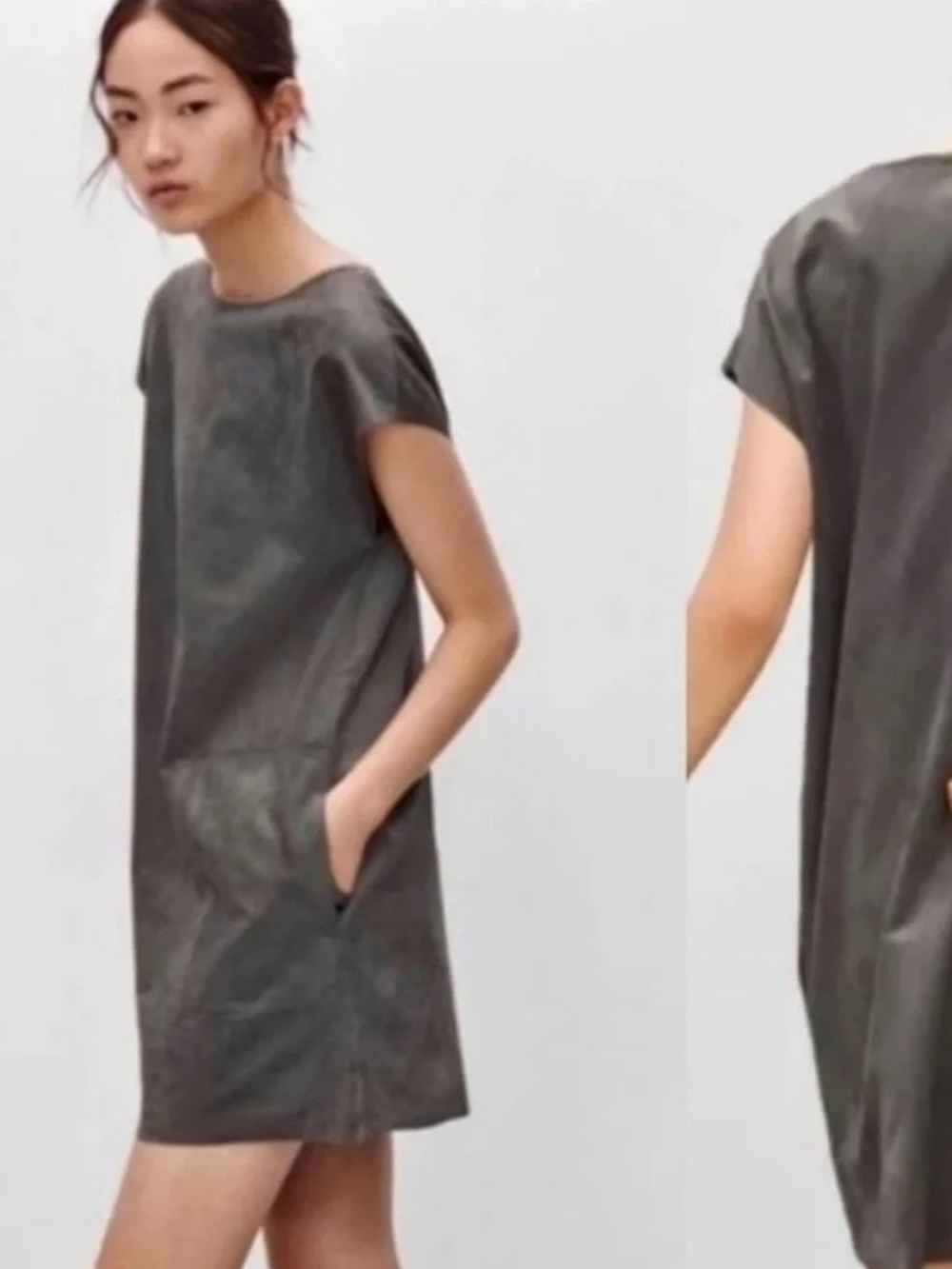 Aritzia Wilfred Free Nori Faux Suede Shift Mini Dress Charcoal S.